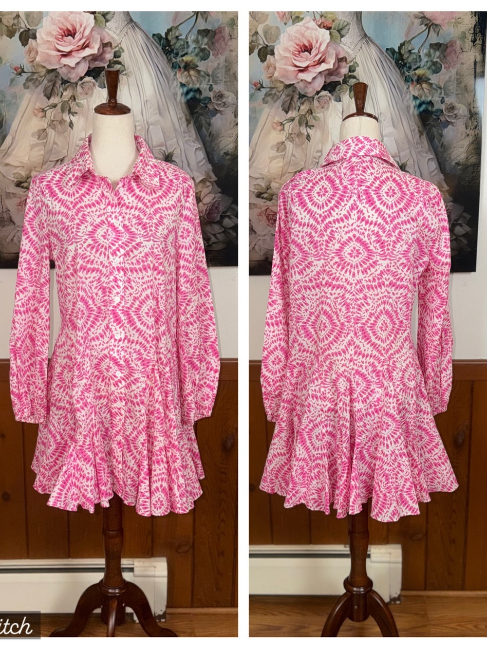 Super Cute Zara Pink White Printed Ruffle Hem Mini Dress